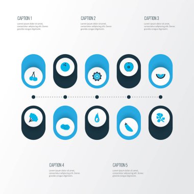 Tazelik, kayısı, brokoli ve diğer morello elementleriyle renklendirilmiş sebze ikonları. İzole vektör illüstrasyon sebze simgeleri.