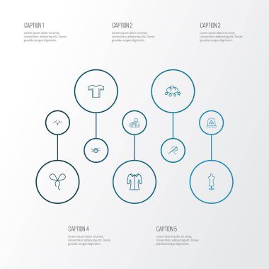 Terzi mankeni, orta kolye, kolye ve diğer dekorasyon unsurlarıyla moda simgeler dizisi. İzole vektör illüstrasyonu moda simgeleri.