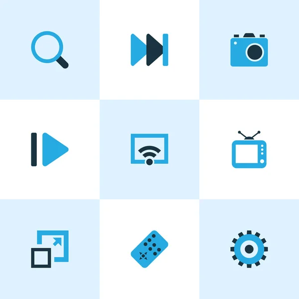 Multimedia icons colored set with upward, photo apparatus, search and other camera elements. Isolated illustration multimedia icons. — Stock Photo, Image