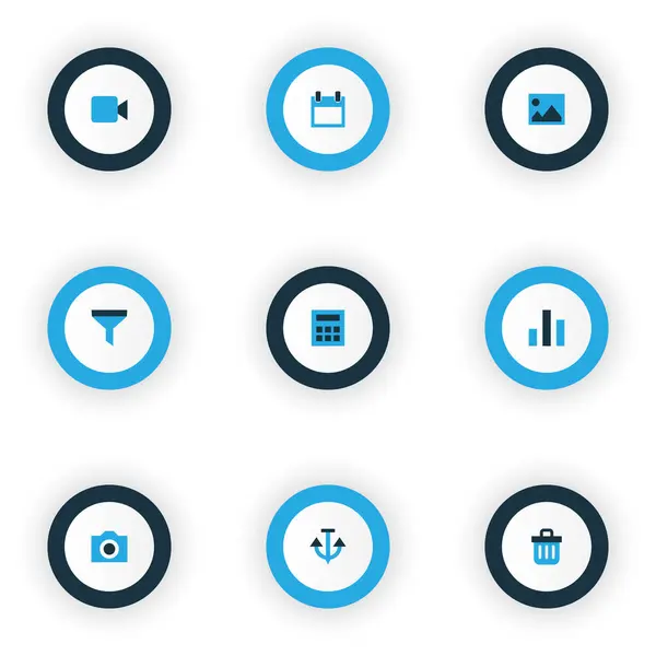 Ícones de usuário conjunto colorido com filtro, lixeira, gráfico e outros elementos da câmera. Ícones de usuário de ilustração isolados . — Fotografia de Stock