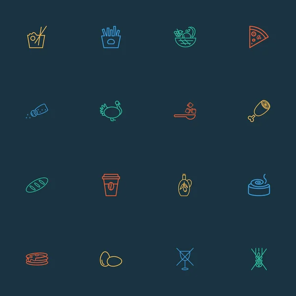 Ikony żywności linii stylu zestaw z jajkami, pepperoni, bezglutenowe i inne elementy bez pszenicy. Izolowane ilustracje ikony żywności. — Zdjęcie stockowe