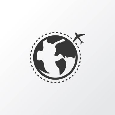 Dünyanın etrafındaki uçak simgesi. Premium kalite izole edilmiş uluslararası havacılık ögesi modada.