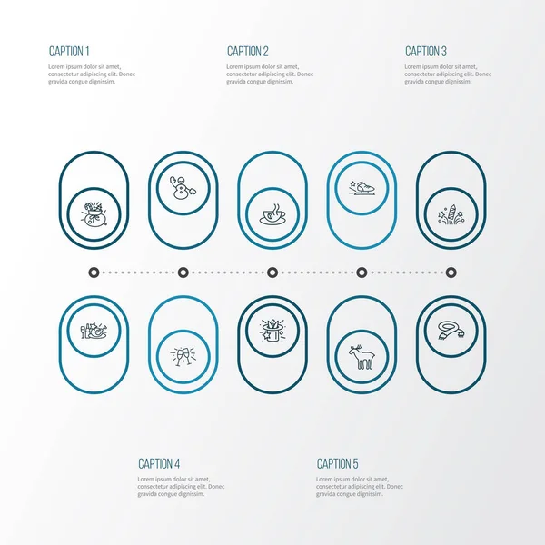 År ikoner linje stil set med snögubbe, halsduk, gåva säck och andra illusionistiska element. Isolerade illustration år ikoner. — Stockfoto