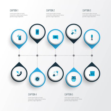Bağlantı simgeleri SMS bildirimi, dizüstü bilgisayar iletişimi, mobil bağlantı ve diğer iletişim elemanlarıyla renklendirildi. İzole vektör illüstrasyon bağlantı simgeleri.