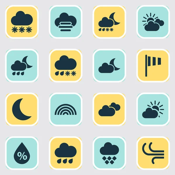 Air icons set with rainbow, wind, partly cloudy and other weather elements. Isolated vector illustration air icons. — Stock Vector