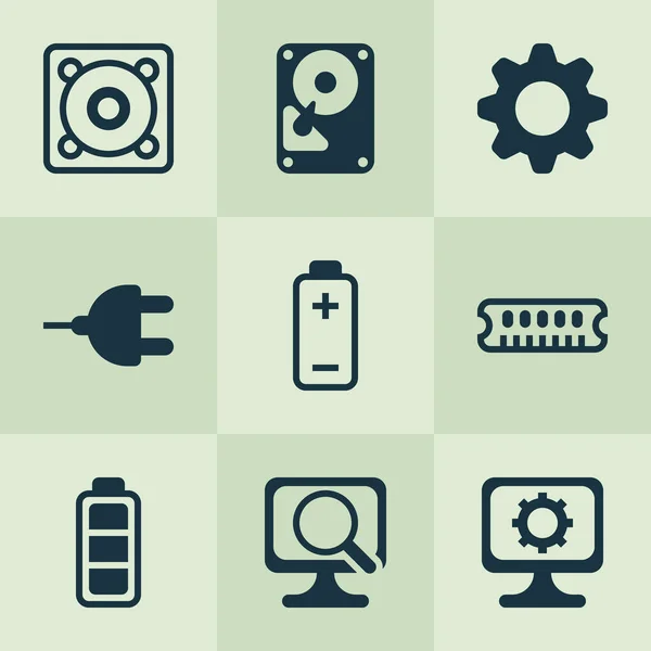 Hardware icons set with accumulator, scan computer, battery indicator and other hdd elements. Isolated illustration hardware icons. — Stock Photo, Image