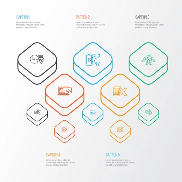 Engine icons line style set with search optimization, reputation management, spreadsheets and other website performance elements. Isolated illustration engine icons. — Stock Photo, Image