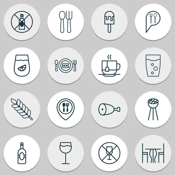Café ikoner som med citronsaft, bord, sked med gaffel och andra alkohol förbjudna element. Isolerade vektor illustration café ikoner. — Stock vektor