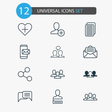 Takım ile iletişim simgeleri ayarlandı, açık zarf, web sayfası ve diğer birlik unsurları. İzole vektör illüstrasyon iletişim simgeleri.