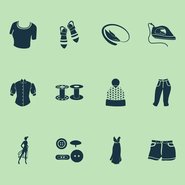 Icone alla moda insieme con cima, modello, bobina e altri elementi di calzoni. Isolato vettoriale illustrazione icone alla moda . — Vettoriale Stock