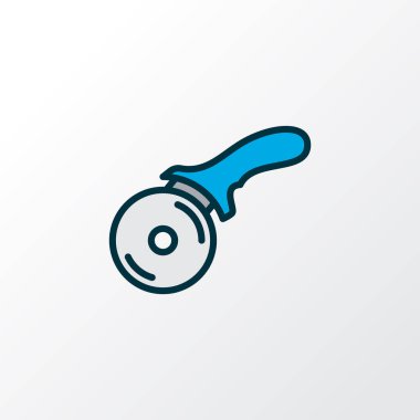 Pizza bıçağı ikonu renkli çizgi sembolü. Moda tarzında birinci kalite izole edilmiş tekerlek kesici ögesi.