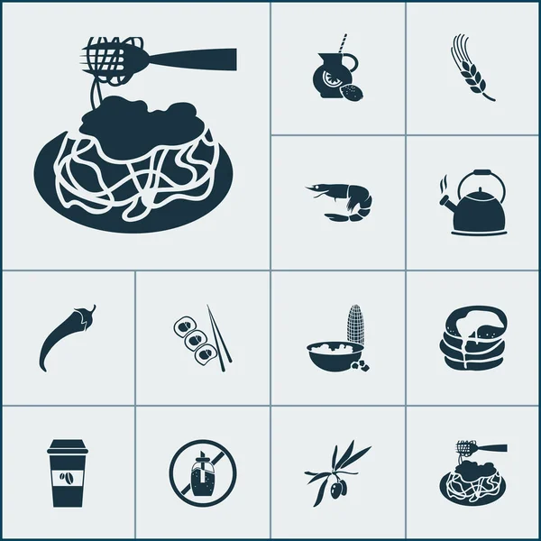 Çaydanlık, biber, şekersiz ve diğer şekersiz elementlerle hazırlanmış yemek ikonları. İzole edilmiş illüstrasyon yeme simgeleri. — Stok fotoğraf