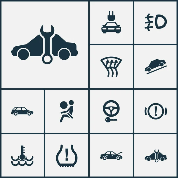 Automobile icons set with service, key, airbag and other steering elements. Isolated illustration automobile icons. — Stock Photo, Image