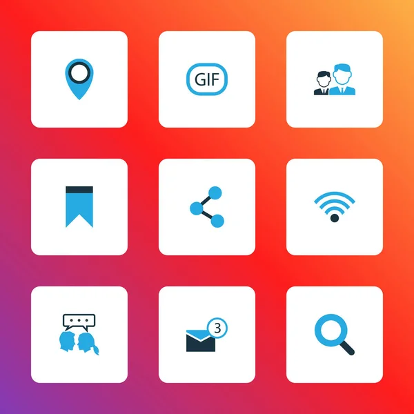 Ensemble d'icônes Internet colorées avec autocollant gif, fanion, boîte de réception et autres éléments de partage. Illustration isolée icônes internet . — Photo