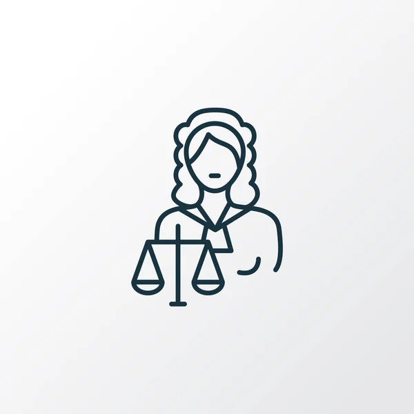 Σύμβολο εικονιδίων δικαιοσύνης. Premium ποιότητας απομονωμένο στοιχείο δικαστής γυναίκα στο μοντέρνο στυλ. — Διανυσματικό Αρχείο
