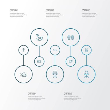 Resim sehpası, eski kulübe, şık sandalye ve diğer şezlong unsurlarıyla dekorasyon simgeleri çizimi. İzole resimli dekor simgeleri.