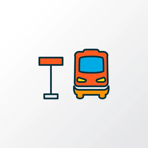 สัญลักษณ์เส้นสีของป้ายรถเมล์ องค์ประกอบสถานีที่โดดเดี่ยวที่มีคุณภาพพรีเมี่ยมในสไตล์อินเทรนด์ . — ภาพถ่ายสต็อก