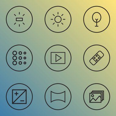 Resim simgeleri çizgi biçimi alçı, açı, daire ve diğer galeri elemanları ile ayarlanır. İzole resim simgeleri.