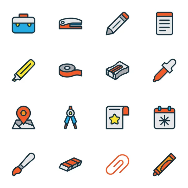 Stationary icons colored line set with case, brush, scotch and other crayons elements. Isolated illustration stationary icons. — Stock Photo, Image