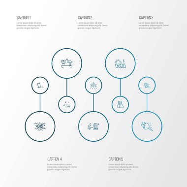 Ekoloji simgeleri, mercan resifleri, temiz hava, güneş enerjisi ve diğer yosun elementleriyle oluşturulmuş. İzole edilmiş illüstrasyon ekoloji simgeleri.