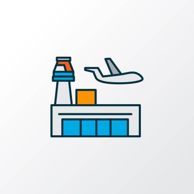 Havaalanı simgesi renkli çizgi sembolü. Moda tarzında birinci kalite izole uçuş ögesi.