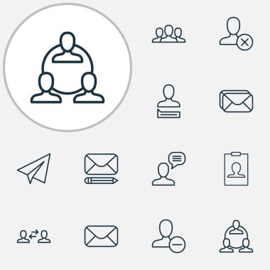Blok, grup, sohbet ve diğer kimlik kartı ögeleriyle ağ simgeleri ayarlandı. İzole edilmiş illüstrasyon ağı simgeleri.