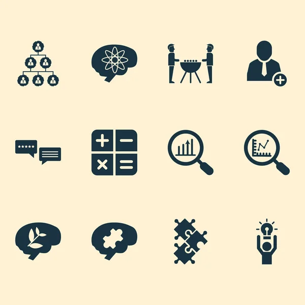 Job icons set with calculator, brain work, brainstorming and other calculate elements. Isolated illustration job icons.