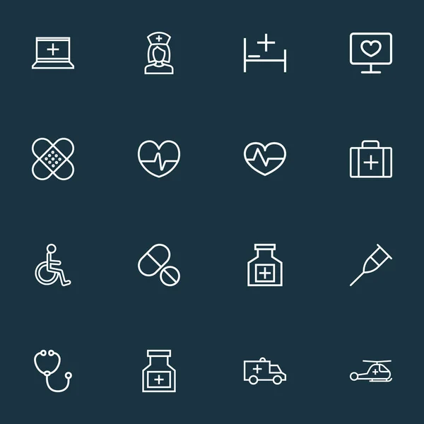 Medicine icons line style set with diagnosis, medicines, pulse and other pills elements. Isolated illustration medicine icons. — Stock Photo, Image