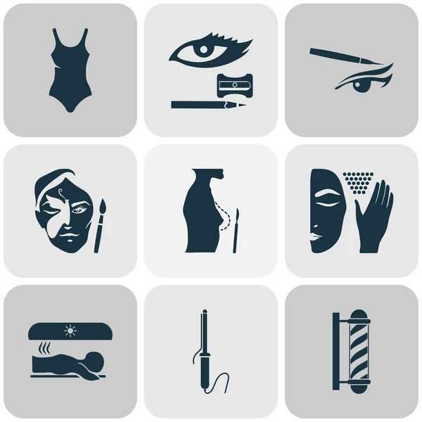 Cosmetics icons set with face scrub, solarium, barber pole and other product elements. Isolated illustration cosmetics icons. — Stock Photo, Image