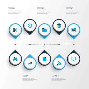 Kaynak, görüntü, dosya ve diğer artan elementlerle renklendirilmiş kullanıcı simgeleri. İzole vektör resimleme simgeleri.