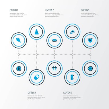 Çaça, rozet, açacağı ve diğer şişe kapağı elementleriyle renklendirilmiş ikonlar için. İzole vektör illüstrasyon içecek simgeleri.