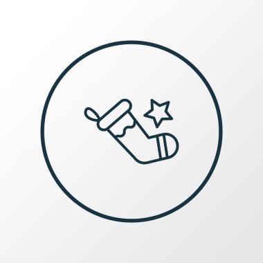 Noel çorabı ikonu çizgisi sembolü. Moda tarzında birinci kalite izole edilmiş çorap ögesi.