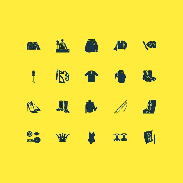 Mode design ikoner set med pikétröja, plagg, knappar och andra höga runda krage element. Isolerade illustration mode design ikoner. — Stockfoto