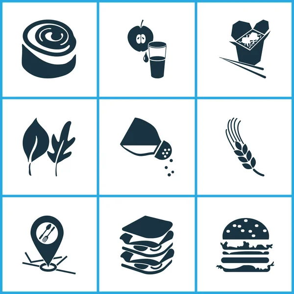Iconos de alimentos con trigo, hojas, comida china y otros elementos vegetales. Iconos de alimentos ilustración aislada . —  Fotos de Stock