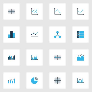 Grafikler, diyagramlar ve istatistik simgeleri kümesi. Kaliteli sembol koleksiyonu. Simgeler web, uygulama ve UI tasarımı için kullanılabilir.