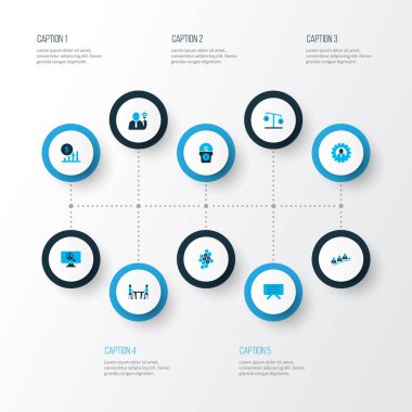 Planlama tahtası, bal peteği, kar ve diğer tartışma unsurlarıyla birlikte çalışma simgeleri. İzole vektör illüstrasyon çalışma simgeleri.