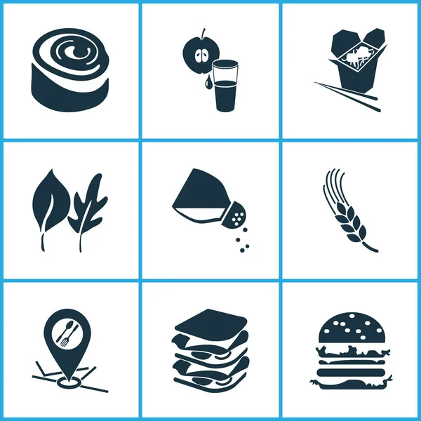 Iconos de comidas con trigo, hojas, comida china y otros elementos vegetales. Iconos de harina de ilustración vectorial aislado . — Archivo Imágenes Vectoriales