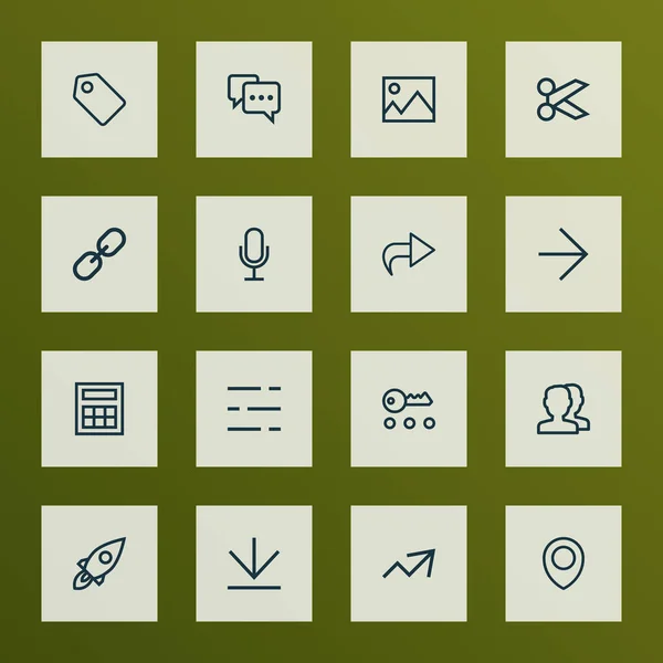 Interfejs ikony stylu linii zestaw z przodu, Uwaga, mikrofon i inne elementy link. Izolowane ikony interfejsu ilustracji. — Zdjęcie stockowe