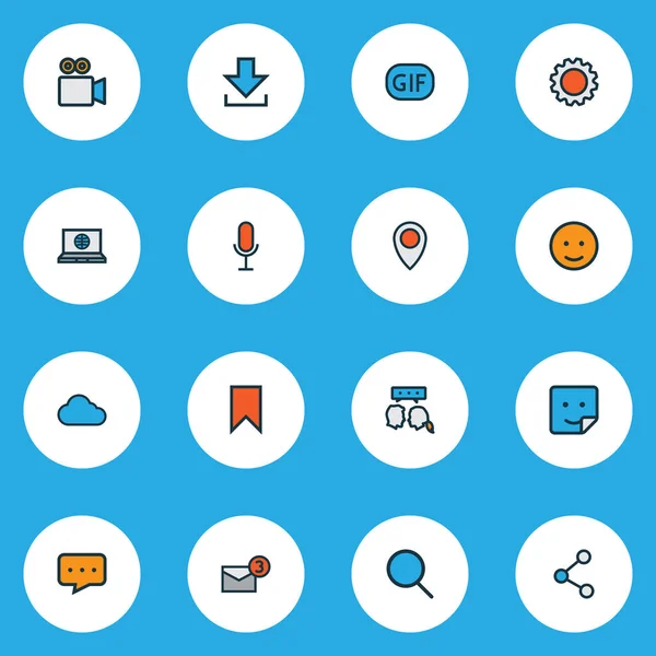 Hálózati ikonok színes vonal készlet emoji, matrica, beállítások és egyéb animációs elemek. Elszigetelt illusztrációs hálózati ikonok. — Stock Fotó