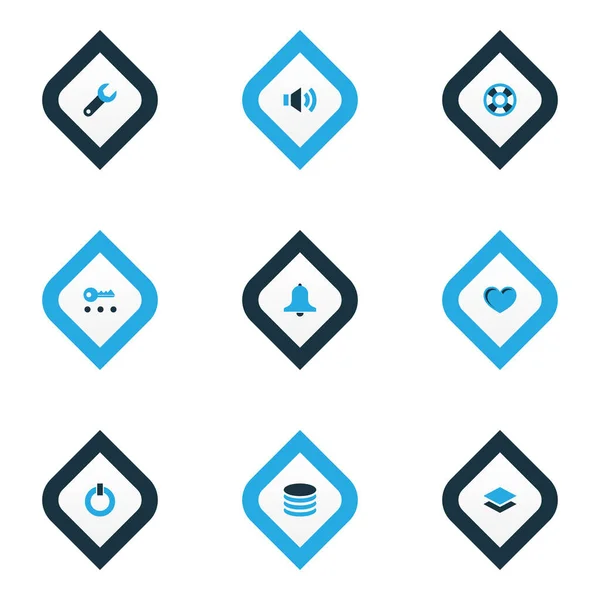 Conjunto de iconos de usuario de color con encendido, corazón, base de datos y otros elementos de sirena. Iconos de usuario de ilustración aislada . —  Fotos de Stock