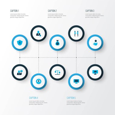 Takım, para çuvalı, takım çizelgesi ve diğer blog elemanlarına ek eklenmiş iş simgeleri. İzole edilmiş illüstrasyon görev simgeleri.
