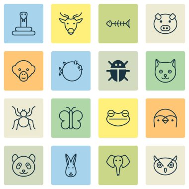 Balık kemiği, panda, fil kelebeği elementleriyle kurulmuş doğa simgeleri. İzole edilmiş illüstrasyon doğa simgeleri.