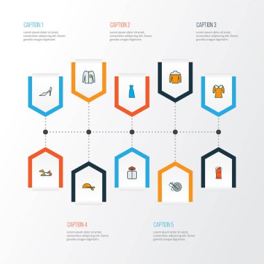 Uzun kollu, düz ayakkabılı, örgülü ve diğer püriten tasmalı moda simgeler. İzole vektör illüstrasyonu moda simgeleri.