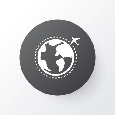 Dünyanın etrafındaki uçak simgesi. Premium kalite izole edilmiş uluslararası havacılık ögesi modada.