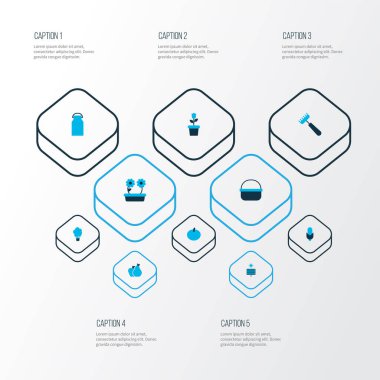 Mısır, armut, elma, domates ve diğer tırmık elementleriyle renklendirilmiş çiftlik simgeleri. İzole vektör illüstrasyon çiftlik simgeleri.