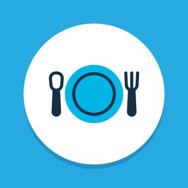 Restoran ikonu renkli sembol. Moda tarzında birinci kalite izole kafe ögesi.