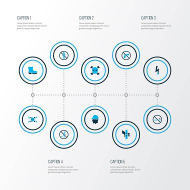 Elektrik tehlikesi olan simgeler yerleştirildi, girilmiyor, sigara ve diğer elektrik elementleri yasak. İzole vektör illüstrasyon simgeleri.