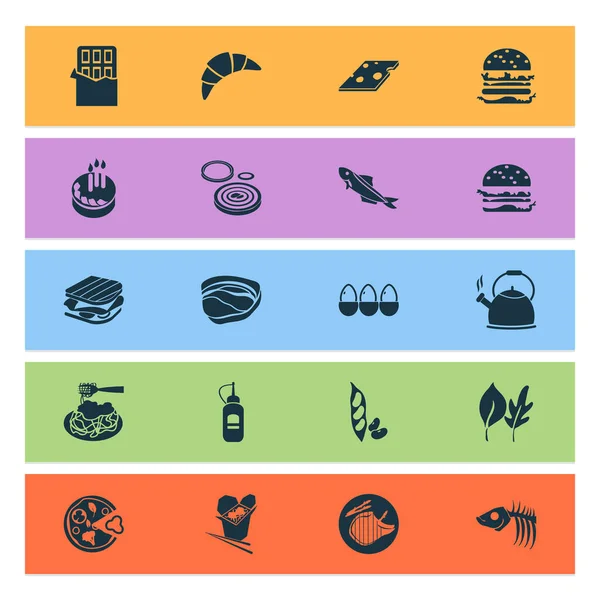 营养图标设置与汉堡包，芥末，巧克力和其他街头食物元素。孤立的病媒图解营养图标. — 图库矢量图片