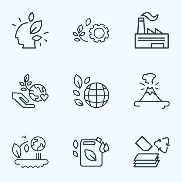 Ecology icons line style set with paper recycling, volcano, green technology and other mind elements. Isolated illustration ecology icons. — Stock Photo, Image