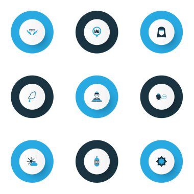 Ramazan simgeleri asr, ramazan, hizb ve diğer ramazan mübarek elementleriyle renklendirildi. İzole vektör illüstrasyon ramazan simgeleri.